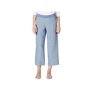 J. Jill Love Linen Cropped Wide Leg Pants Blue Stripe Women's LP Coastal Grandma